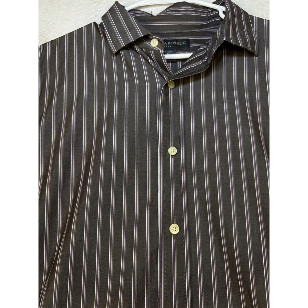 Banana Republic Men's Dress Shirt XL 17-17.5 Brown Stripe 100% Cotton Button Up - Picture 1 of 5